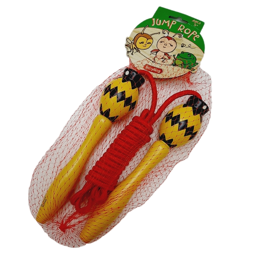 🍒4 for $20🍒 Schylling Jump Rope Wooden Handles Yellow Black Kids Toy Jumprope